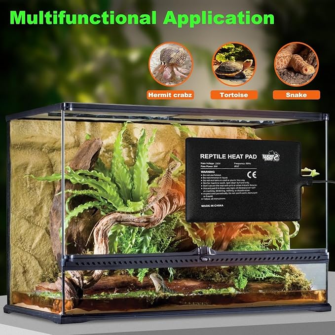 LUCKY HERP Reptile Heat Pad 8x18 Inch 24w, Under Tank Terrarium Heating Pad with Adjust Knob, Reptile Heat Mat for Turtle, Lizard, Hermit Crab, Frog, Snake