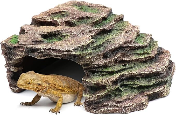 Large Reptile Hide Shale Scape Step Ledge, Reptile Cave Hideout, Bearded Dragons Accessories, Basking Rocks for Bearded Dragons