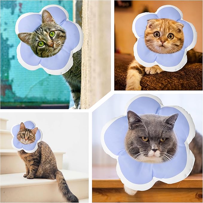 Cat Cone Collar Soft, Waterproof Cats Cones to Stop Licking After Surgery, Adjustable Soft Elizabeth Cats Collars for Wound Healing, Flower Shape Cat Recovery Collar (Purple, Small)