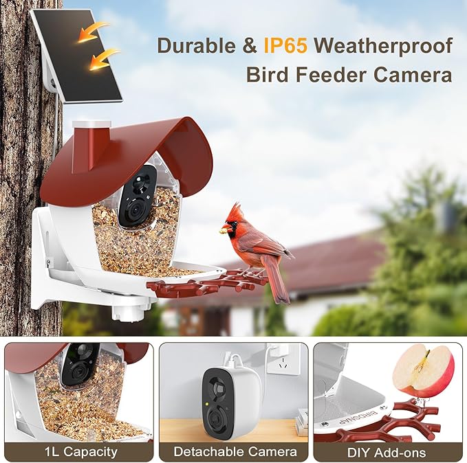 birdsnap® P33 - Bird Feeder with Camera Solar Powered, 2K Video Bird Camera Feeder Live with 32GB Card, AI Identify Feather Species, Auto Record in Backyard, for Birds Lover