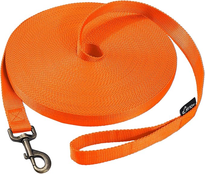 HIKISS Long Dog Leash Obedience Recall Training Agility Lead with Thickening Material for Large Dog - 15ft 20ft 30ft 50ft 100ft Training Leash(Orange 15ft)