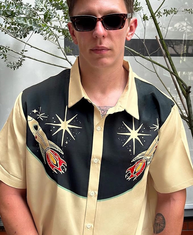 Men’s Hawaiian Shirt Western Cowboy Symmetrical Print Short Sleeve Button Down Casual Beach Holiday Summer Shirt