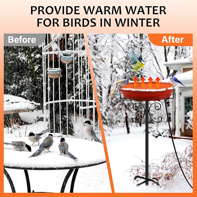 Daoeny Heated Bird Baths for Outdoors, Upgraded 100W Thermostatically Controlled Heated Bird Bath with 5-Prong Metal Base, Heated Bird Bath for Outside Winter Garden Patio Yard Lawn(Terracotta)