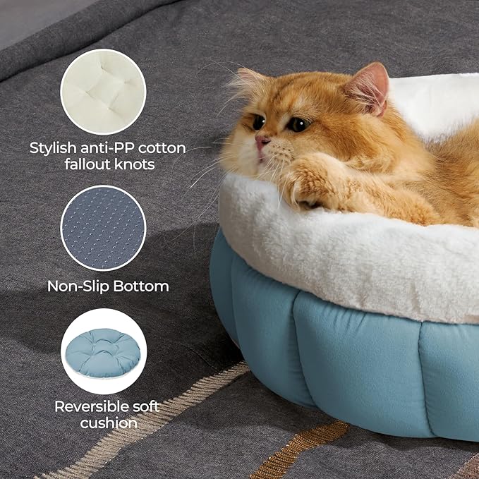BALANCE Cat Beds for Indoor Cats, Washable Round Cat Bed, Cute Kitten Bed with Anti-Slip Bottom for Kitty and Puppy, 23 Inches, Dream Blue