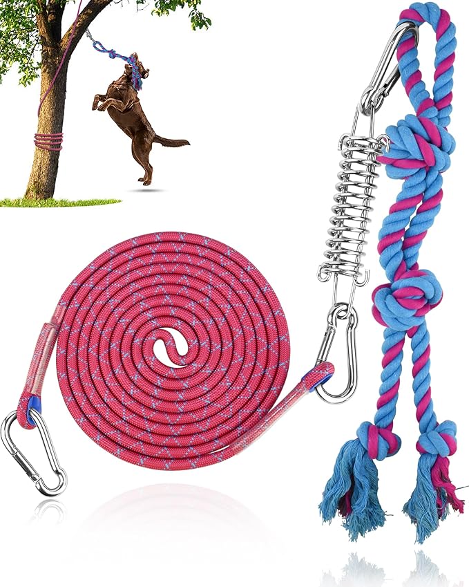 Petbobi Bungee Dog Toy, Outdoor Dog Tug Toy for Pitbull Interactive Exercise, Spring Pole Tug-of-War Toy with Durable Rope, Hanging Toy for Large Dogs to Reduce Boredom, Purple