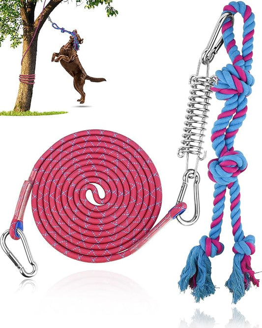 Petbobi Bungee Dog Toy, Outdoor Dog Tug Toy for Pitbull Interactive Exercise, Spring Pole Tug-of-War Toy with Durable Rope, Hanging Toy for Large Dogs to Reduce Boredom, Purple