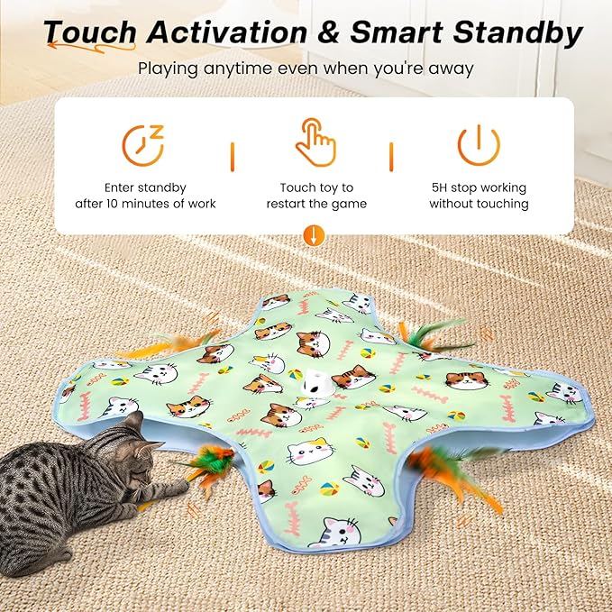 New Interactive Cat Toy for Indoor Cats Hide and Seek Cat Toy for Bored Indoor Adult Cats, Automatic Cat Kitten Toy with Moving Concealed Feathers, Non-Slip Suction, USB Rechargeable