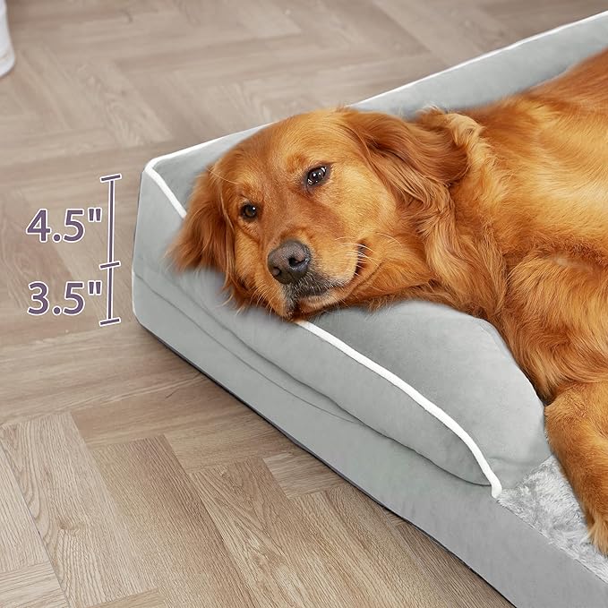 Orthopedic Dog Beds for Large Dogs, Waterproof Dog Beds, Memory Foam Dogs Couch Beds, Comfy Bolster Pet Bed with Removable Washable Cover, Nonskid Bottom (Large,Grey White)
