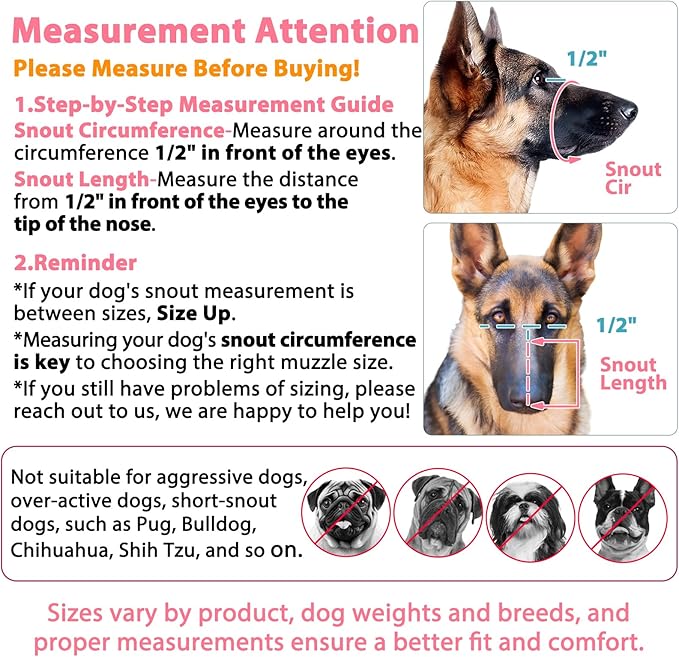 LUCKYPAW Dog Muzzle, Mesh Muzzle for Large Medium Small Dogs, Soft Mouth Guard for Biting Chewing, Breathable Mouth Cover with Adjustable Hook and Loop for Training, Grooming(Black, S)