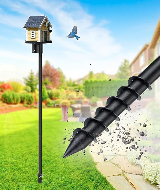 Bird House Pole 109 Inch, Heavy Duty Spiral Ground Auger Bird Feeder Pole for Outdoors, Adjustable Hummingbird Bluebird Feeder Stand, 1 inch Metal Birds Buddy Mounting Poles