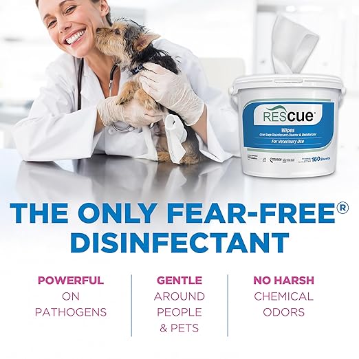 REScue One-Step Disinfectant Cleaner & Deodorizer Wipes for Vet Use – Cleaner for Kennels, Litter Boxes, Vet Offices, Pet Grooming Surfaces – Extra Large Wipes, 160-Count Bucket Refill (4 Pack)