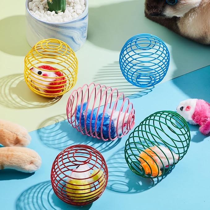 Jecery 5 Pcs Halloween Cat Spring Balls Toys Stretchable Rolling Balls Colorful Playful Coils Interactive Spring Action Toy Caged Rats for Kitten Cat Pet Supplies(Mouse,Bright Color,5 Pcs)