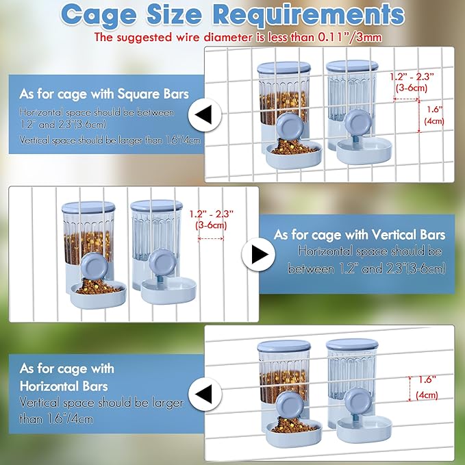 Hanging Small Pet Feeder and Water Dispenser, 1L Auto Cat Food Bowl and 0.8L Water Bottle Dispenser, Auto Gravity Pet Feeder and Waterer Set for Puppy, Kitten, Rabbit and Small Pets (Blue)