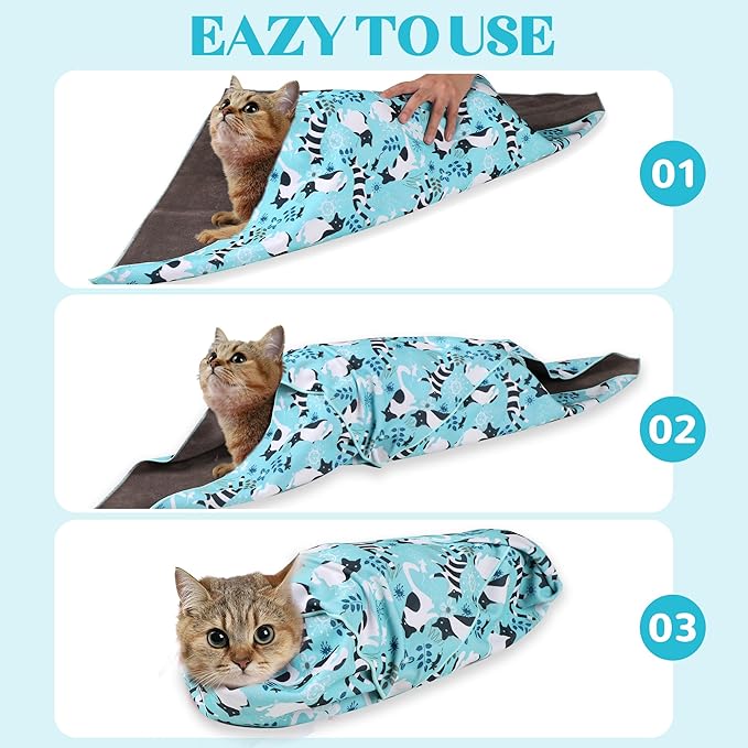 21.7" Cat Grooming Wrap, Cat Wrap for Cutting Nails, Anti-Scratch, Anti-Escape Calming Packaging, Cat Swaddle Wrap for Kittens, Large