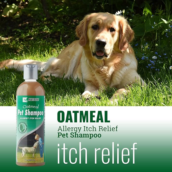 Kenic Oatmeal Anti-Itch Conditioning Pet Shampoo w/Almond Oil for Dogs and Cats, Dry Itchy Skin Relief, Moisturizing & Deodorizing, Soap Free, Safe for Puppies, Made in USA, 17oz