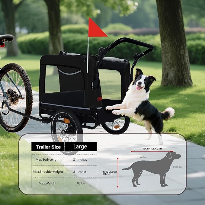 Pet Bike Trailer for Dogs, 88LBS Capacity Dog Bicycle Trailer with 20" Pneumatic Rubber Wheels, Multi-Directional Ventilation, Waterproof Cover, Perfect for Cycling with Pets