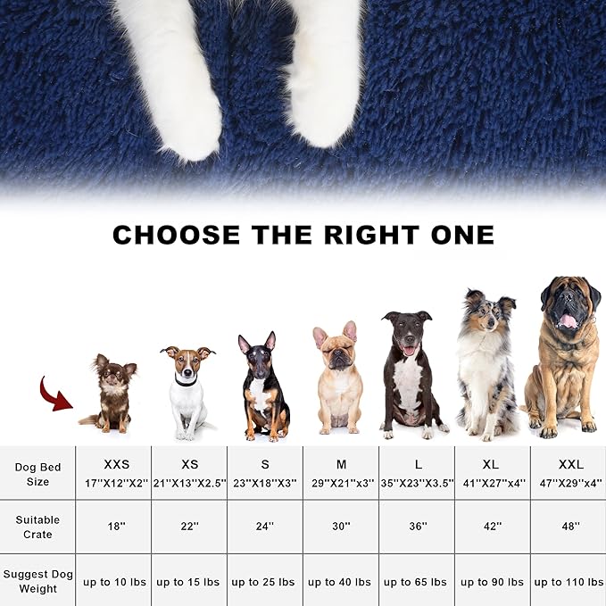 Bedfolks Waterproof Dog Crate Pad, Plush Washable Kennel Bed, Faux Fur, 47"x29", Dark Blue