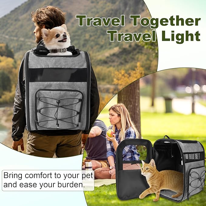 Dog Carrier Backpack for Small Dogs - Breathable Mesh Hiking Bag with Safety Buckle, Adjustable Straps and Elevated Pad - Durable for Hiking (Fits Small Cats Too, Up to 17lbs, Gray)