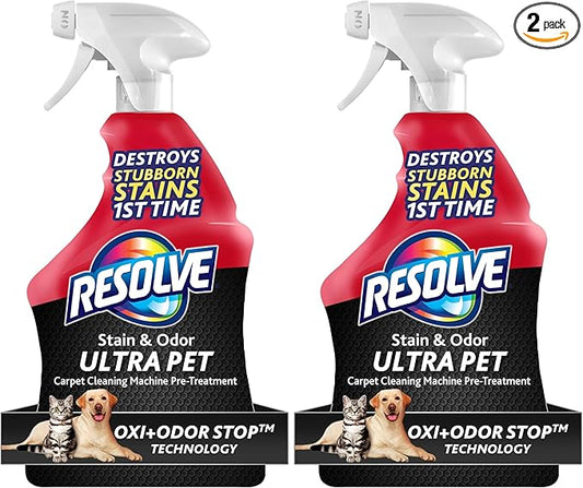 Resolve Ultra Pet Odor and Stain Remover Spray, Carpet Cleaner, 32oz (Pack of 2)
