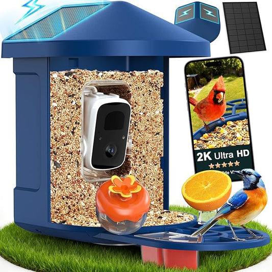 PeckCam® Bird Feeder with Camera with AI Identify 10000+ Birds Species, 3 Solar Panels, 2K Live View, Instant Arrival Alerts, Smart Bird House with Cam, Gift for Bird Lovers