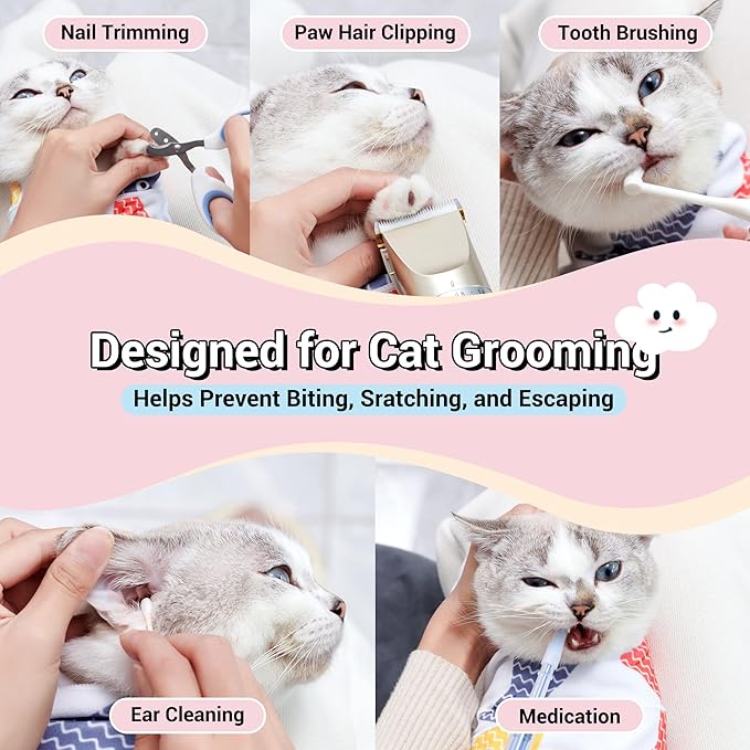 35.43" Extra Large Cat Grooming Wrap,Soft Self-stick Cat Burrito Restraint Blanket Grippy Cloth for Large Cats & Small Dogs Medicine,Nail Clipping,Ear Cleaning,Teeth Brushing Anti-Scratch Anti-Escape