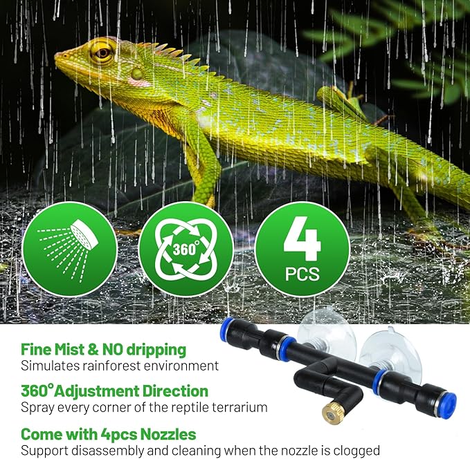 10L Reptile Mister with 4pcs Nozzles, High Pressure Reptile Mister System with Timer, Automatic Mister Fogger for Reptile Tank, Adjustable Terrarium Misting Humidifier for Reptiles/Amphibians