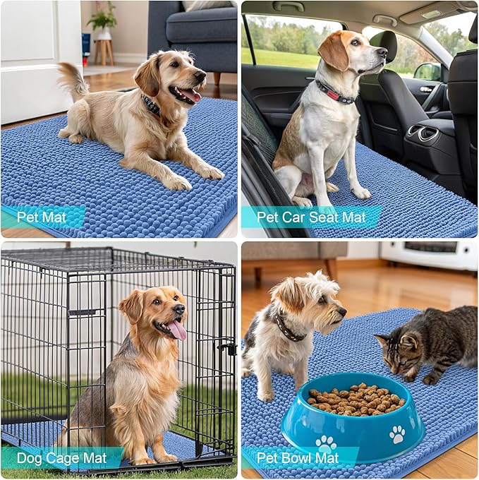 OLANLY Dog Door Mat for Muddy Paws 24x16, Absorbs Moisture and Dirt, Absorbent Non-Slip Washable Doormat, Quick Dry Chenille Mud Mat, Entry Indoor Entryway Carpet for Inside Floor, Cornflower Blue