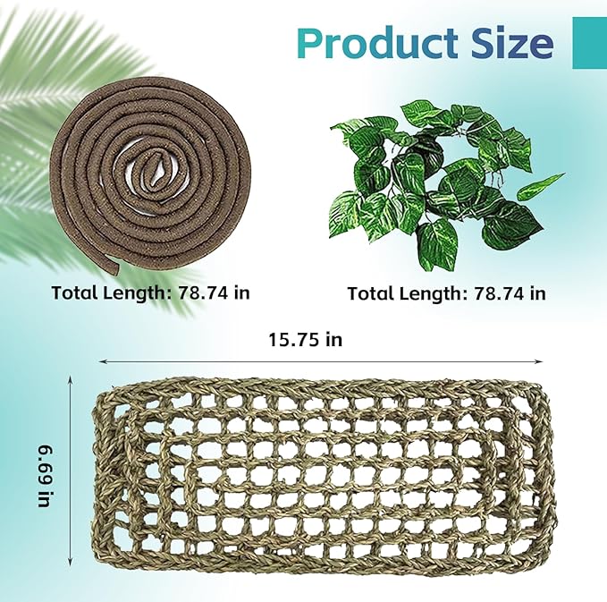 5 PCS Tank Accessories for Bearded Dragon Include Resin Hollow Tree Root Reptile Habitat Hideout Decor Hanging Jungle Vines Flexible Leaves Climbing Decorations for Lizard Gecko Chameleon Spider
