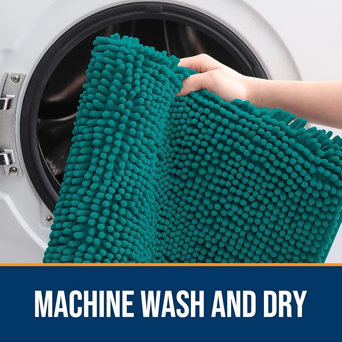 OLANLY Dog Door Mat for Muddy Paws 36x24, Absorbs Moisture and Dirt, Absorbent Non-Slip Washable Doormat, Quick Dry Chenille Mud Mat for Dogs, Entry Indoor Entryway Carpet for Inside Floor, Lake Blue