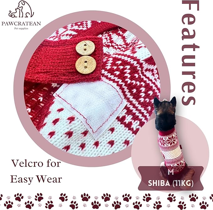 Cute Sweater for Dogs and Cats Soft Flannel Pet Outfit Warm and Cozy Animal Hoodie Small to Large Pet Clothes for Halloween Parties and Everyday Wear (Medium, Red National Totem)