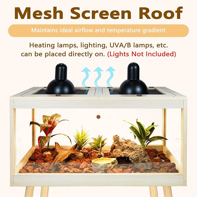 Bearded Dragon Tank with Legs Up to 77 Gallons, Tortoise Habitat with Metal Mesh Top, Reptile Enclosure Lockable Design, Snake Tank (Oak, 62 Gallon, 40" L x 20" W x 47.6" H)