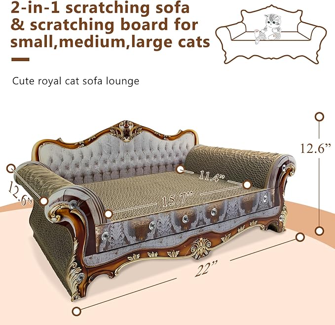 Luxury Cardboard Cat Scratcher Sofa Couch Bed, Couch Shaped Scratching Board, Scratch Lounge with Catnip, Cat Scratcher for Indoor Cats Grey