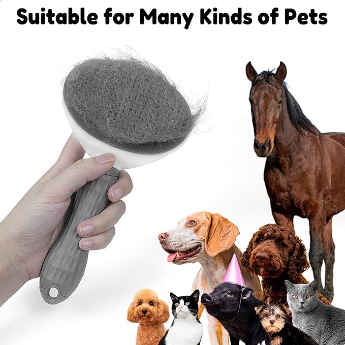 Self Cleaning Slicker Brush, Dog Cat Bunny Grooming Deshedding Brush, Bunny Massaging Comb Suitable for Long or Short Hair, Skin Friendly, Easy to Remove Loose Undercoat，Pet Supplies Accessories