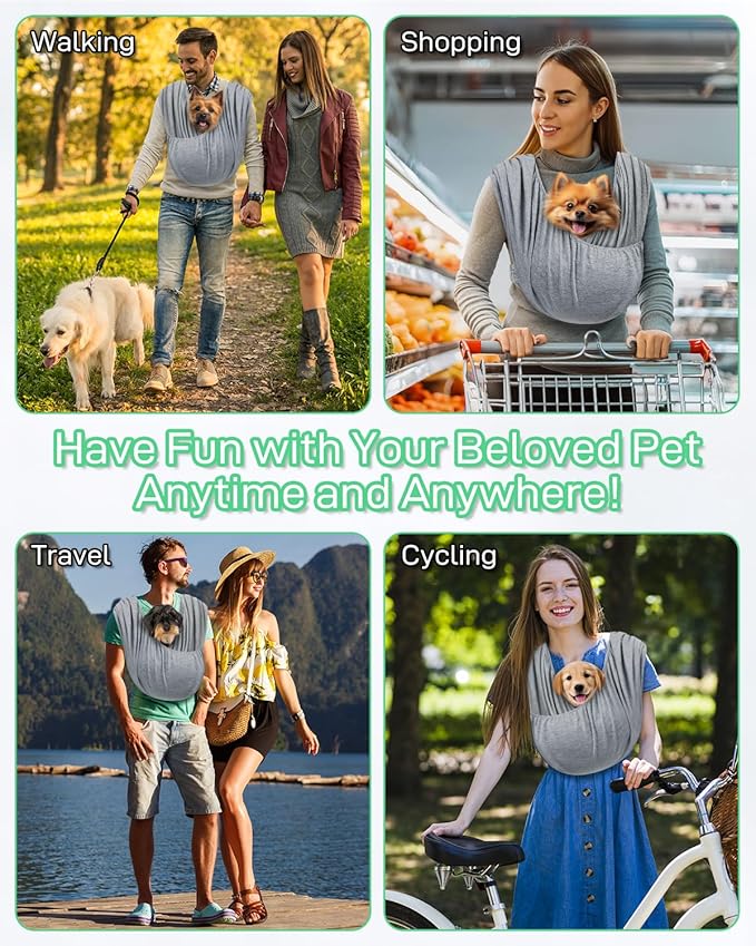 Dog Sling Swaddle Carrier Small Dog Cat Front Facing Carrier for Chest, Hands Free Puppy Carrying Sling Hold for Small Pet up to 13lbs, Adjustable Size, Reducing Back Stress (Light Grey)