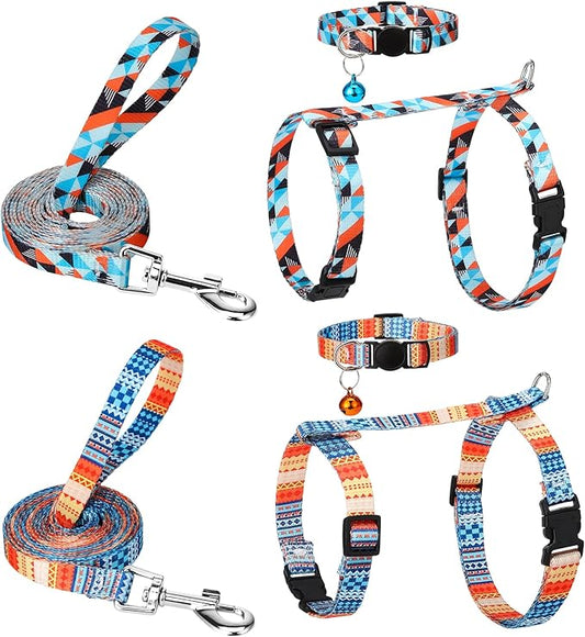 2 Pack Cat Harness and Leash Set, Escape Proof Adjustable Kitten Harness with Leash Collar Lightweight Soft and Comfortable for Small Medium Cats Walking and Travel