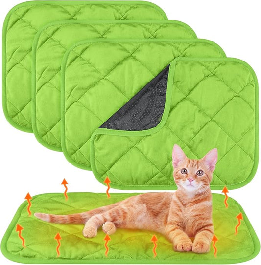 4 Pack Self Heating Cat Pad Self Warming Dog Mat Reflects Body Heat Extra Warm Thermal Pet Pad Washable Dog Cat Bed Crate Bed Mat Blanket(16 x 20 Inch,Green)