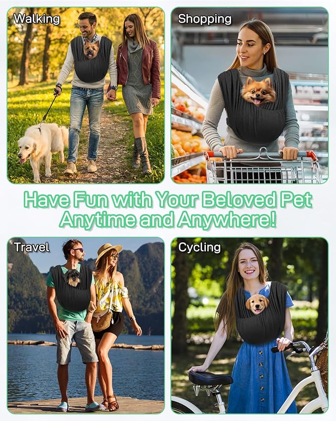 Dog Sling Swaddle Carrier Small Dog Cat Front Facing Carrier for Chest, Hands Free Puppy Carrying Sling Hold for Small Pet up to 13lbs, Adjustable Size, Reducing Back Stress (Black)