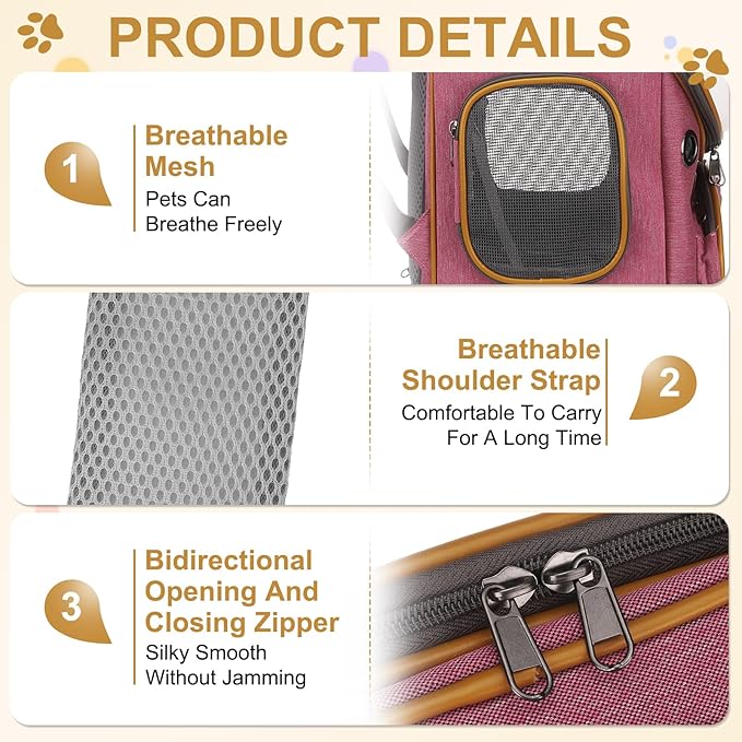Pet Backpack Carrier, Portable and Ventilated, Oxford Cloth, Dog Cat Travel Bag with Transparent Cover 12.6", (Pink, 1 Pcs), Intended for Hiking/Camping/Traveling
