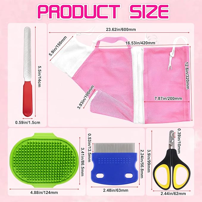 FANOVO Cat Bathing Bag, Anti-Scratch & Anti-Bite Adjustable Mesh Cat Shower Bag with Nail Clipper, Grooming Comb, Bath Brush & Nail File, Breathable Cat Washing Bag for Bathing, Nail Trimming