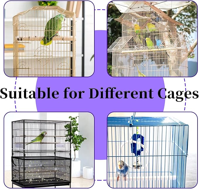 Daoeny Large Bird Cage Cover, Bird Cage Seed Catcher, Adjustable Soft Nylon Mesh Net with Twinkle Moon Star, Birdcage Cover Skirt Seed Guard for Parrot Parakeet Macaw Round Square Cages (Black)