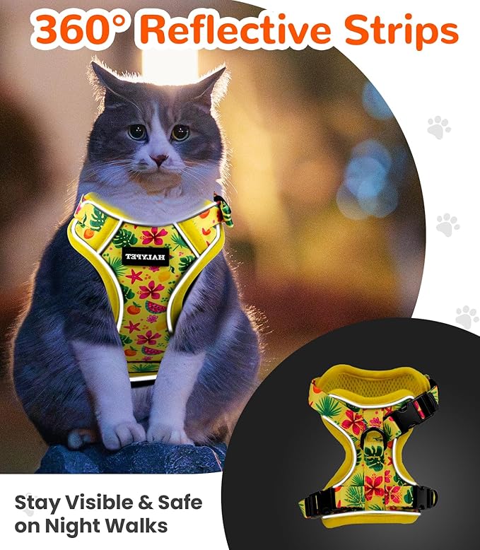 Halypet Cat Harness and Leash Set for Walking, Escape Proof Adjustable Vest Harness with 3-in-1 Integrated Buckles, Easy Control Soft Breathable Mesh with Reflective Strips for Cats, XS, Bright Yellow