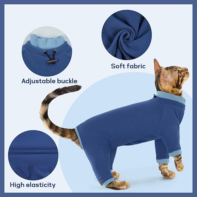 PUMYPOREITY Cat Hair Sticky Shirt – Breathable & Lightweight, Reduces Shedding Fur Pajamas, Prevents Licking Wounds After Surgery, Blue, L