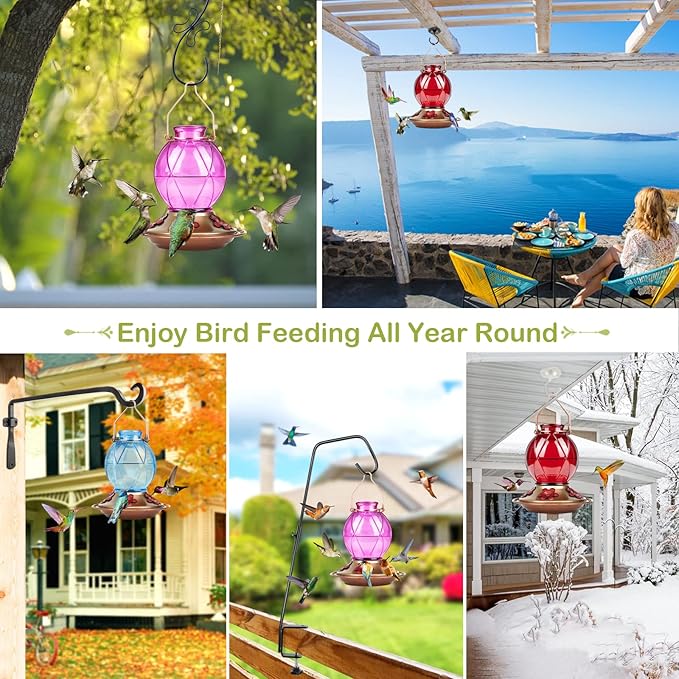 BOLITE Hummingbird Feeder, Glass Hummingbird Feeder for Outdoors, Netted Texture Ball Shape Bottle, 20 Ounces, Lavender, Birthday Gifts for Women Men, Gifts for Mom Dad