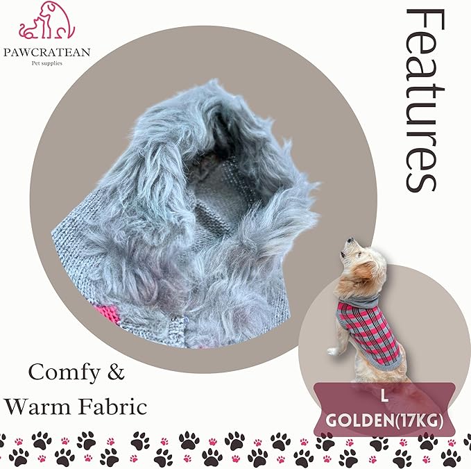Cute Sweater for Dogs and Cats Soft Flannel Pet Outfit Warm and Cozy Animal Hoodie Small to Large Pet Clothes for Halloween Parties and Everyday Wear (Large, Pink Checkered with Hat)