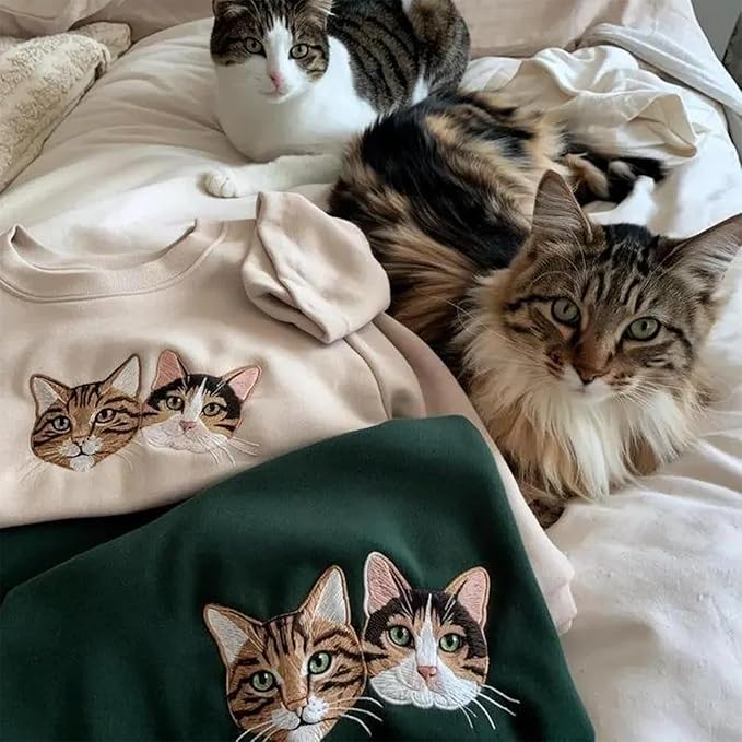 GODMERCH Customized Pet Embroidered Sweatshirt, Custom Dog Face Embroidered Sweatshirt, Dog Mom Sweater