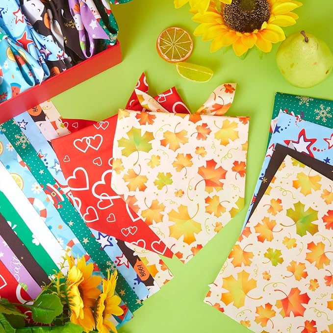 Weewooday 50 Pcs Holiday Dog Bandanas Bulk Dog Bandanas for Fall Autumn Halloween Christmas Soft Bibs Adjustable Triangle Bandana for Small Medium Large Costume (25.6 x 17.7 x 17.7 Inch)