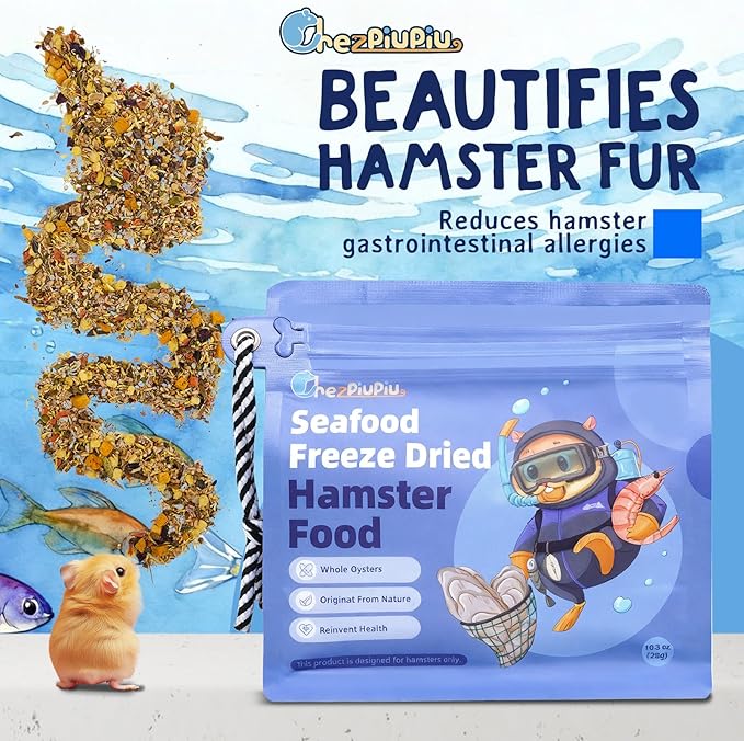 Premium Hamster Food 10.23oz – Natural High-Protein Complete Diet with Freeze-Dried Cod, Antarctic Krill & Black Soldier Fly Larvae – Supports Digestion, Dental Care & Immune Health – Travel Bag