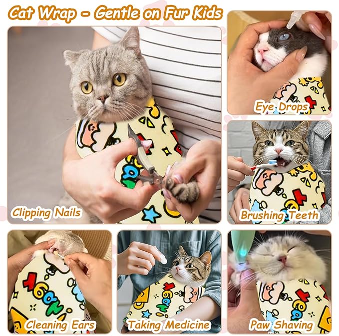 BABORUI Cat Grooming Wrap for Cutting Nails - Self-Adhesive Cat Swaddle Wrap with Nail Clipper Nail Cover, Anti-Scratch Cat Burrito Wrap for Nail Trimming, Cat Grooming Supplies