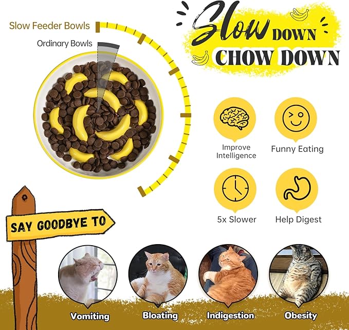 Ceramic Cat Slow Feeder Bowl - Vibrant Cat Feeding Bowl - Cute Maze Food Dish for Slow Eating - Dishwasher Safe - 6.3''W x 1.2''H - 7 OZ - Blue