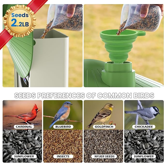 SOLIOM Smart Bird Feeder with Camera with Solar Panel - 2K HD Live View, AI Bird Identifier, Birds Arrival Alerts, DIY Birdseed Add-on, 2.4G WiFi- Wireless Outdoor Gift for Birdlovers